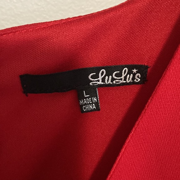 LULUS Exclusive Glad Night Sleeveless Red Dress, Size Large, v-neck flared skirt - Picture 7 of 9